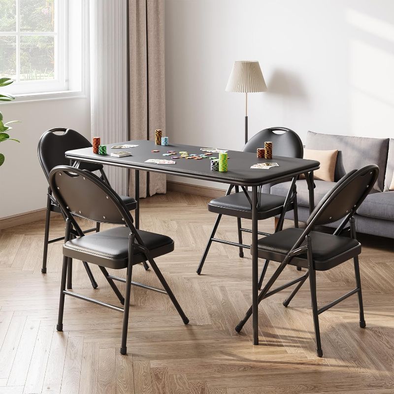 Photo 1 of **DOESNT INCLUDE CHAIRS***Garvee 4 ft Folding Table Indoor Outdoor, Protable Foldable Card Table, Lockable Metal Legs Support, Upholstered PU Leather Tabletop, Heavy Duty for Picnic...