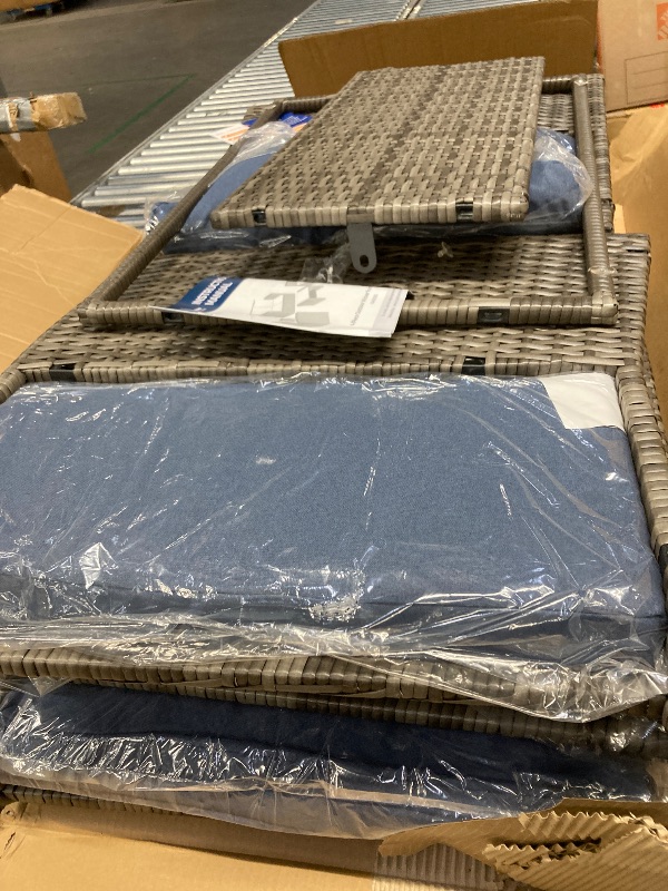 Photo 1 of ***PARTIAL SET/BOX 1 ONLY***SUNVIVI
4-Piece Wicker Patio Conversation Seating Set with Blue Cushions