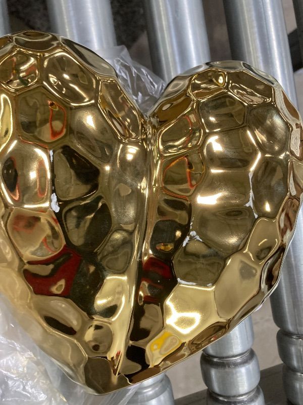 Photo 1 of ***DAMAGE -SELLING AS IS *** Deco 79 Porcelain Ceramic Heart Decorative Sculpture Dimensional Angled Origami Inspired Home Decor Statue, Accent Figurine 8" x 3" x 8", Gold