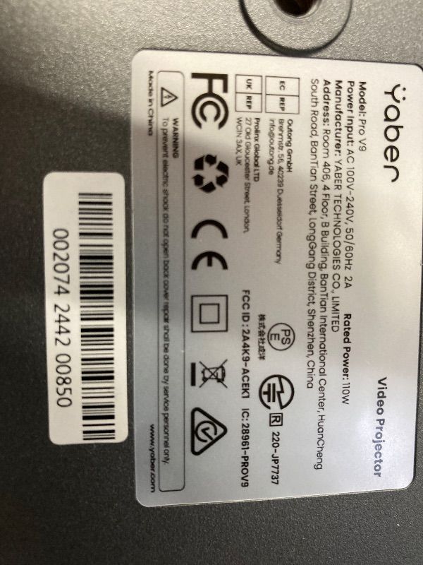 Photo 1 of **MISSING POWER PLUG**Yaber pro v9 Outdoor Movie Projector, Auto 6D Keystone & 50% Zoom, Home Theater Projector for Phone/TV Stick/PC