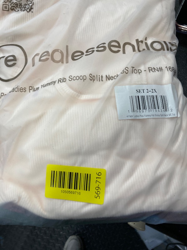 Photo 1 of **MISSING BLACK SHIRT**Real Essentials 4 Pack: Women's Soft Ribbed Knit Split Neck T-Shirt - Casual Office Summer Top (Available in Plus) 2XL