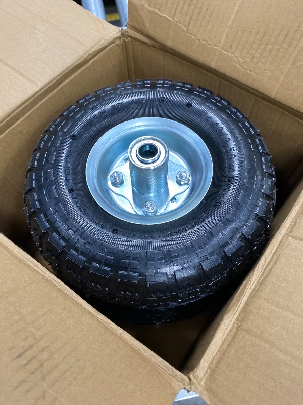 Photo 1 of (2 Pack) RRQ 10 Inch Pneumatic Wheel 4.10/3.50-4 Tire, 10" Pneumatic Wheels with 5/8" Bearings,2.2" Offset Hub for Garden Cart, Hand Truck, Lawn Cart, Mower