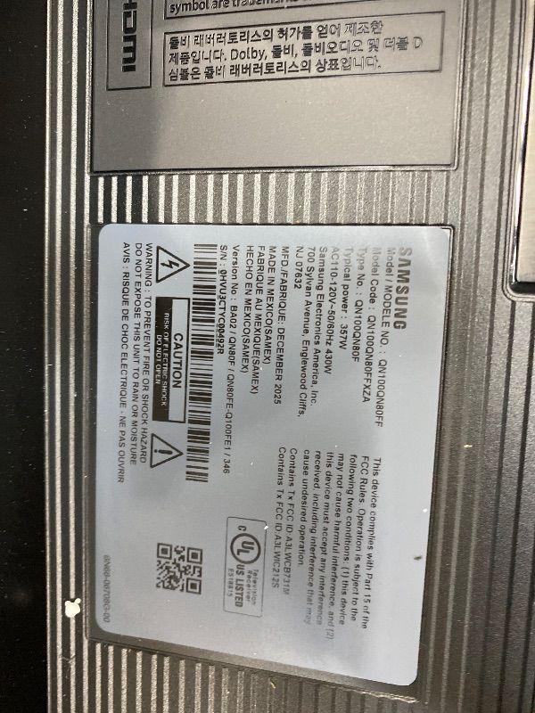 Photo 1 of ****FOR PARTS ONLY. BROKEN. NO RETURN. NO REFUND***Samsung 100-Inch Class Neo QLED QN80F 4K AI Upscaling Mini LED Smart TV (2025 Model) NQ4 AI Gen2 Processor, Quantum Matrix Technology Core, Dolby Atmos, Samsung Vision AI, Alexa Built-in