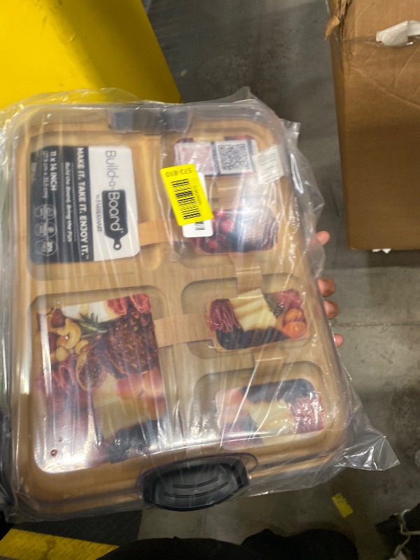 Photo 1 of ***Plastic top is cracked.***Farberware Build-A-Board Bamboo Cutting Board with Built-In Compartments & Clear Locking Lid, Black Handles – Charcuterie, Snack Tray, Food Prep and Serving Platter***Plastic top is cracked.***