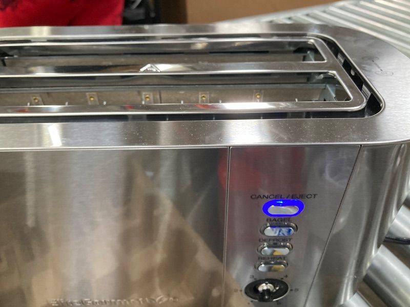 Photo 1 of **KNOB OFF**Elite Gourmet ECT4123X Long Slot 4 Slice Toaster, Extra Wide 1.5" and 5.1" Deep Slots, Bagel, Defrost & Cancel Functions, 6 Toast Shade Settings, Fits Bagels, Waffles, Artisan Breads, Stainless Steel