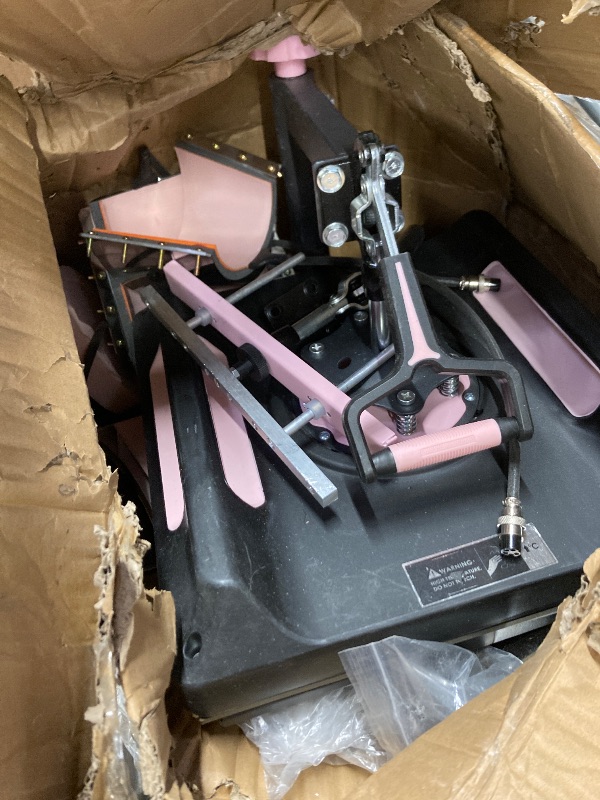 Photo 1 of ***DAMAGED  -SELLING AS REPLACEMENT  PARTS ONLY*** VEVOR Pro 15x15 Heat Press with 30 OZ Tumbler Attachment, 8in1 Combo Tumbler Hat Heat Press for T-Shirts, Tumblers Glass Cans Mugs Hats Caps, and Plates (Black & Pink)