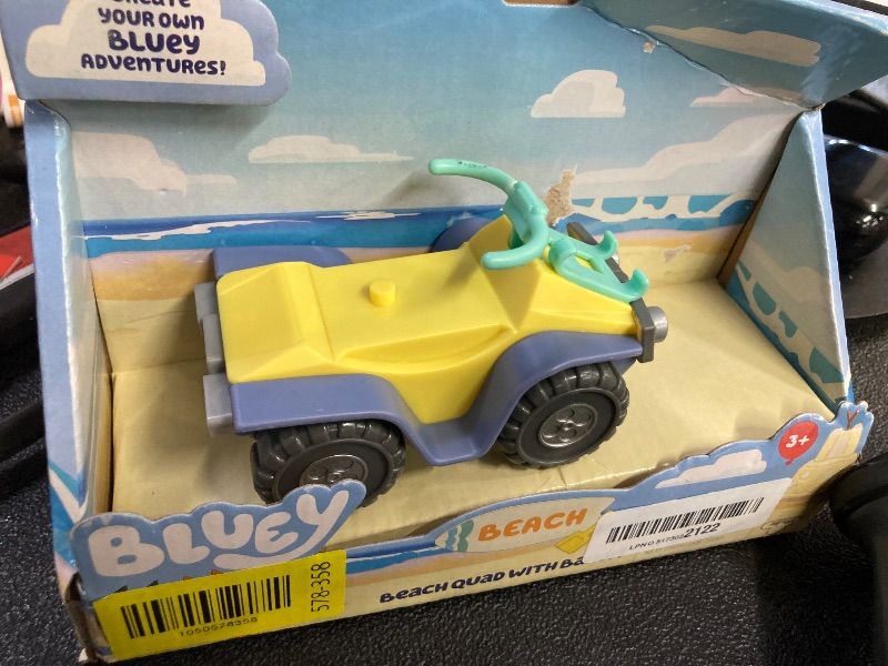Photo 1 of **QUAD ONLY***Bluey Bandit Surf Beach Toy Set, Exclusive 3" Poseable Bandit Figure Beach Toy Kit with Sunglasses, Quad Bike & Surfboard Accessories