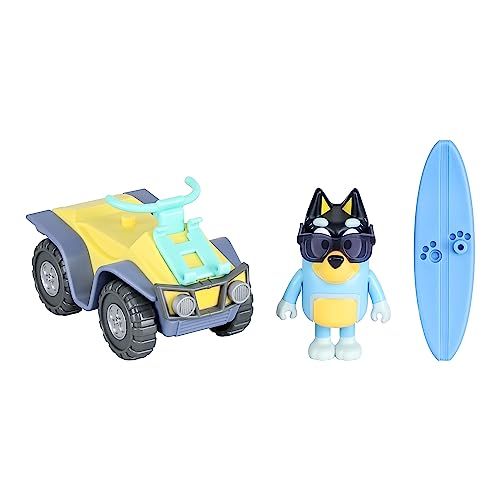 Photo 1 of **QUAD ONLY***Bluey Bandit Surf Beach Toy Set, Exclusive 3" Poseable Bandit Figure Beach Toy Kit with Sunglasses, Quad Bike & Surfboard Accessories