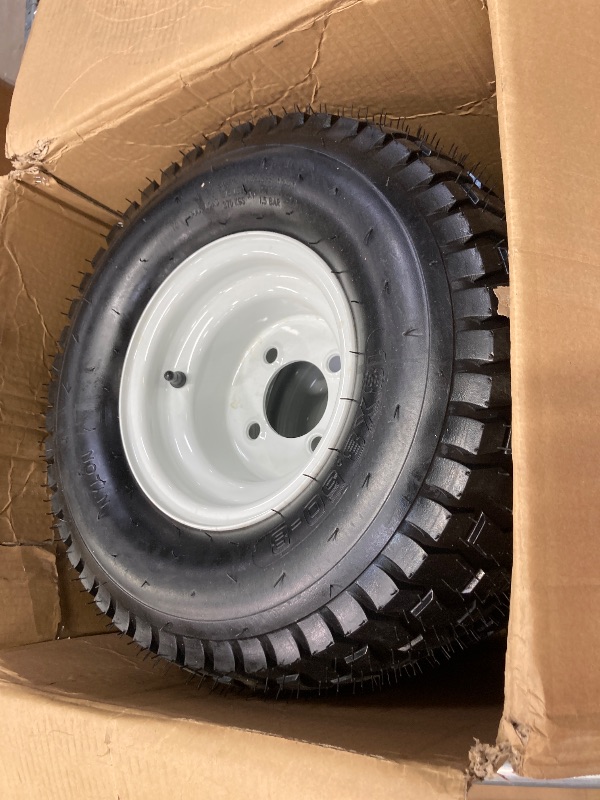 Photo 1 of (2-Pack) 18" Tubeless Tires On Rims - 18x8.5-8 Tire and Wheel Assemblies - 4-Lug 4" Center - 2.83" Center Bore - Load Range B Max Tire Weight of 815 Lbs - Compatible with Alumacraft Boat Trailers