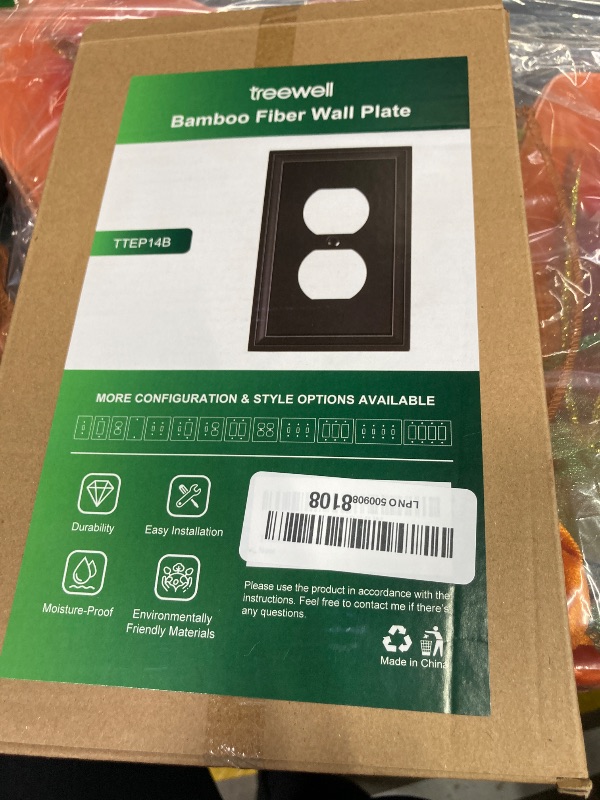 Photo 1 of ***3 INCLUDED*1 MISSING***TREEWELL 4-Pack Duplex Outlet Cover, Natural Bamboo Fiber Switch Plates and Outlet Covers, Black Decorative Wall Plates for Electrical Outlets, 1 Gang Receptacle Cover, Corrosion Resistant***3 INCLUDED*1 MISSING***
