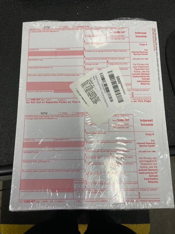 Photo 1 of 1099 INT Interest Tax Forms Set 4 Part 10 Pack for 2025 And Self-Seal envelopes. Kit For 10 Vendors, Laser Forms Designed for QuickBooks and Accounting Software
