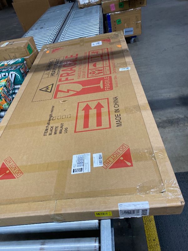 Photo 1 of **FRAME COMING LOOSE***HUNFA Arched Full Length Mirror with Solid Wood Frame, 71x32 Farmhouse Wall Mounted Floor Mirror with Stand, Vertical Hanging, Leaning Standing for Bedroom, Living Room, Brown