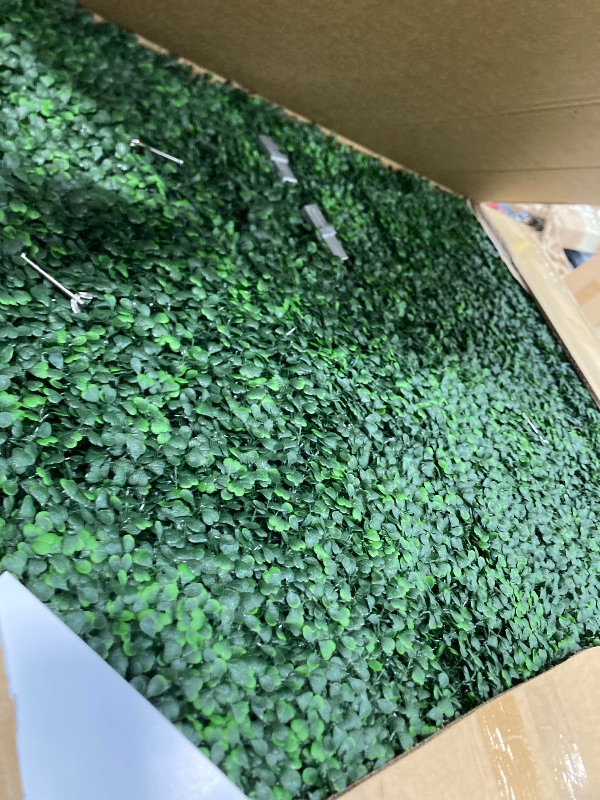 Photo 1 of **MISSING ALL HARDWARE***ODQPIS Artificial Boxwood Hedge Wall,Greenery Fake Faux Grass Backdrop Divider with Black Steel Planter Box,Outdoor Privacy Panels for Patio,Balcony,Restaurant,Garden,Party Décor 48" WX79 HX14 D