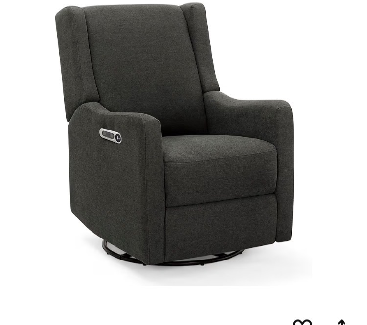 Photo 1 of  Mercer Electronic Power Recliner and Swivel Glider with USB Port in LiveSmart Performance Fabric - Water Repellent & Stain Resistant, Dark Grey
