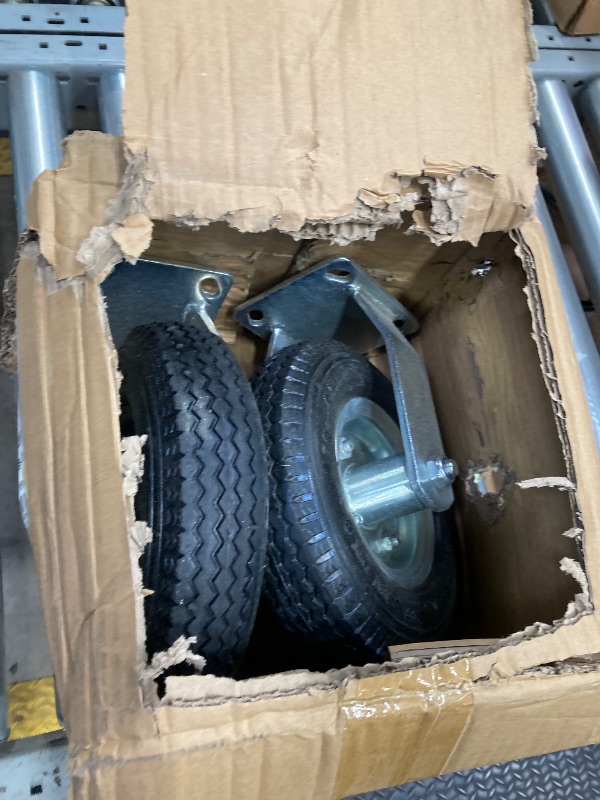 Photo 1 of (2 Pack) RRQ 8 Inch Caster Wheels, Pneumatic Rigid Caster Wheels with Zinc Top Plate for Cart, Dolly, Trolley, Workbench and Wagon, All Terrain Casters, Black Rubber Wheels, 590 Lbs Total Capacity