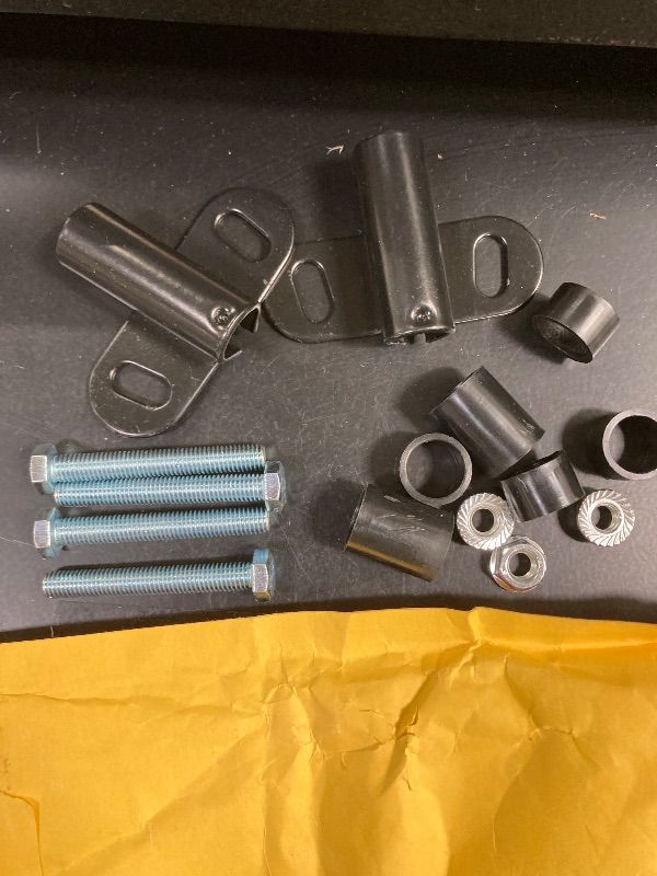 Photo 1 of ***MISSING PIECE SELLING AS INCOMPLETE*** AR-PRO (1-Set) Heavy-Duty Wheelbarrow Axle Bracket Set - 10" x 0.63" Wheelbarrow Axle Shaft and 2.1" x 3.3" Brackets - Compatible with 5/8" Hole Wheelbarrow Axles - Includes Bolts Nuts, Nylon Spacers