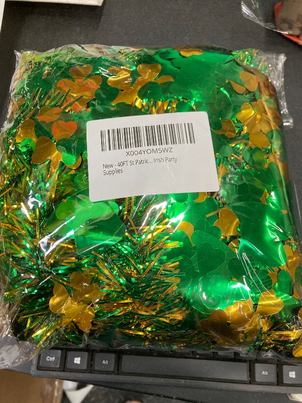 View 2 of ?20/40/60/80 FT? St Patricks Day Garland Decor Gold Green Shamrock Hat Tinsel Garland, Shiny Metallic Streamer Twist Garland Hanging St Patricks Day Decorations for Home Indoor Outdoor Party Supplies