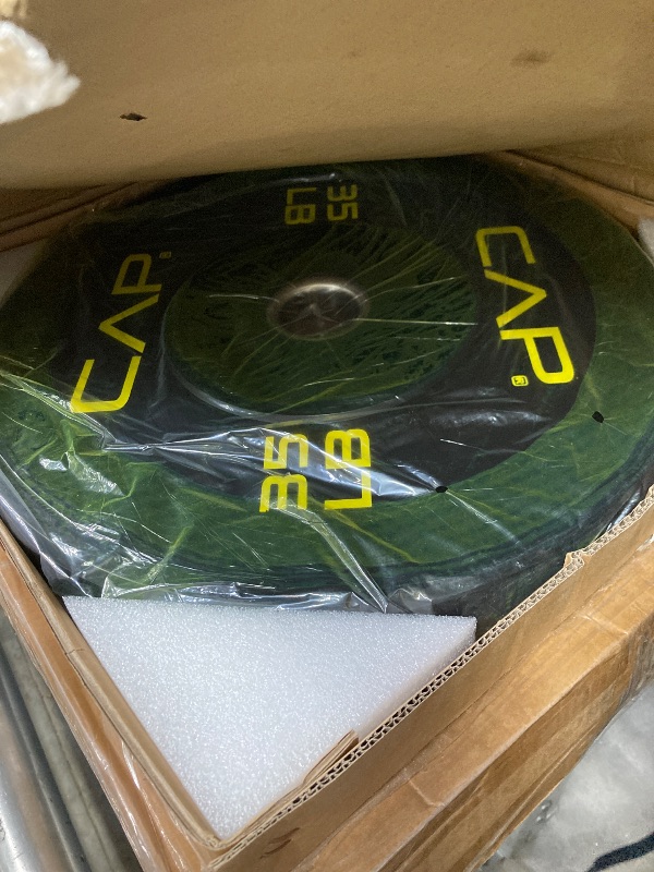 Photo 1 of *****PACKAGE CONTAINS 4 HEAVY BOXES*****
****MISSING BOTH 45 AND 25 POUND WEIGHTS AND A 55 AND A 35****



CAP Barbell 370 LB Economy Olympic Bumper Plate Set with Color Logo | Black*************missing  25lbs and 45 lbs