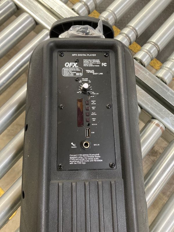 Photo 1 of **DAMAGED MICROPHONE WIRE***QFX PBX-8008SM TWS Bluetooth 8” Woofers Rechargeable Portable Speakers with AC Adapter and Microphone,Black