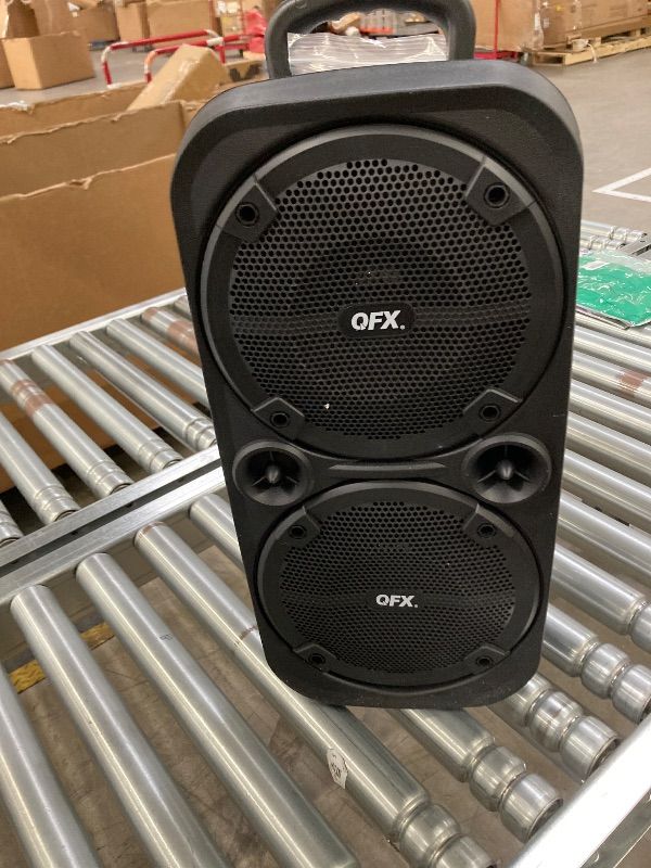 Photo 1 of **DAMAGED MICROPHONE WIRE***QFX PBX-8008SM TWS Bluetooth 8” Woofers Rechargeable Portable Speakers with AC Adapter and Microphone,Black