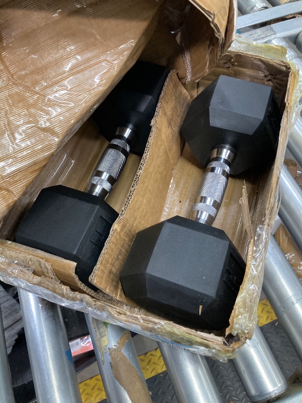 Photo 1 of 1 PAIR 25 LB Rubber Coated Hex Dumbbell Hand Weight Set Chrome Handle