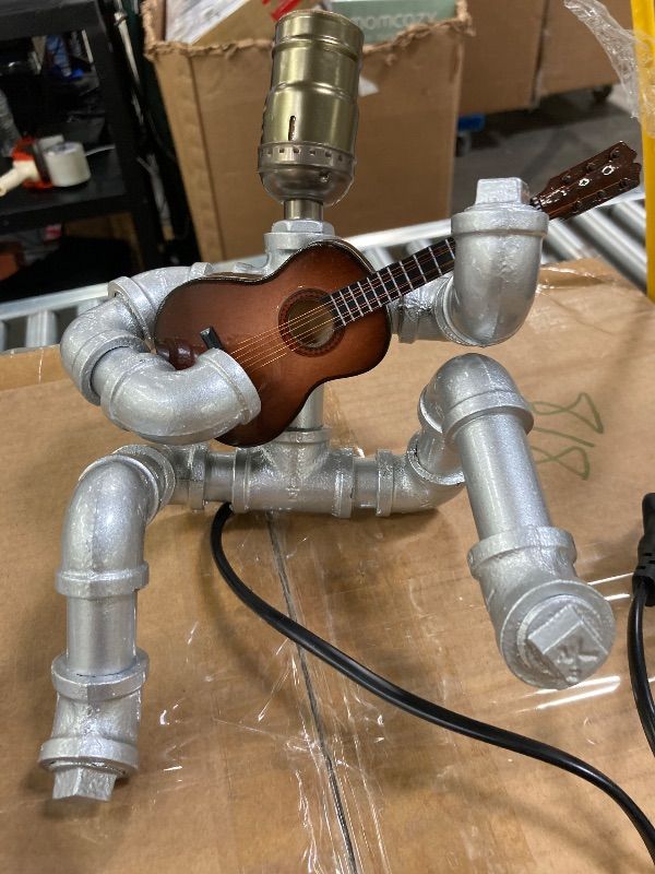 Photo 1 of **DAMAGED PLUG***LCYFBE Music Guitar Table Lamp Art Decor Guitar Stuff Cool Gifts for Music Art Lovers for Men Steampunk Pipe Man Edison Bulb Lamps Retro Guitars Metal Pipe Industrial Robot Lights
