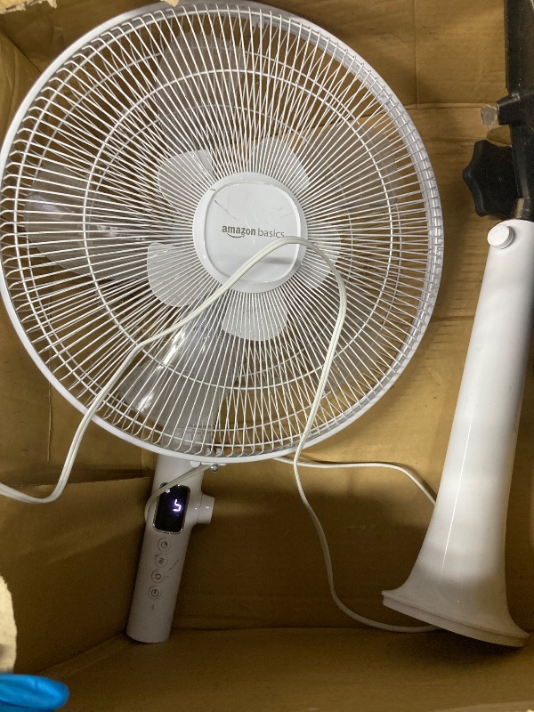 Photo 1 of **PARTS ONLY**Amazon Basics 16" DC Motor Standing Floor Fan, 12 Speed with Remote, 3 Breeze Modes, Dual-Layered Blades (10 Blades), Timer, Energy Efficiency and Quiet DC Motor (28W), White