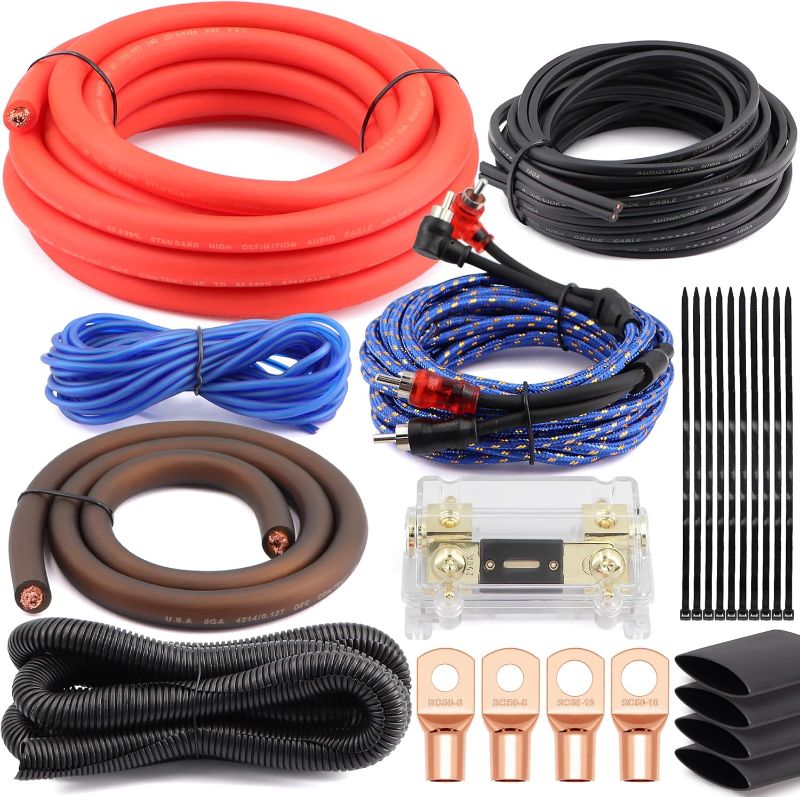 Photo 1 of ***missing parts***1/0 Gauge (0 AWG) Pure OFC Amplifier Wiring Kit 6000W - Heavy Duty Car Audio Power Cable with Fuse Holder & RCA | for High Power Subwoofer & Big 3 Upgrade | Verify 0.33" OD Fits Your Amp