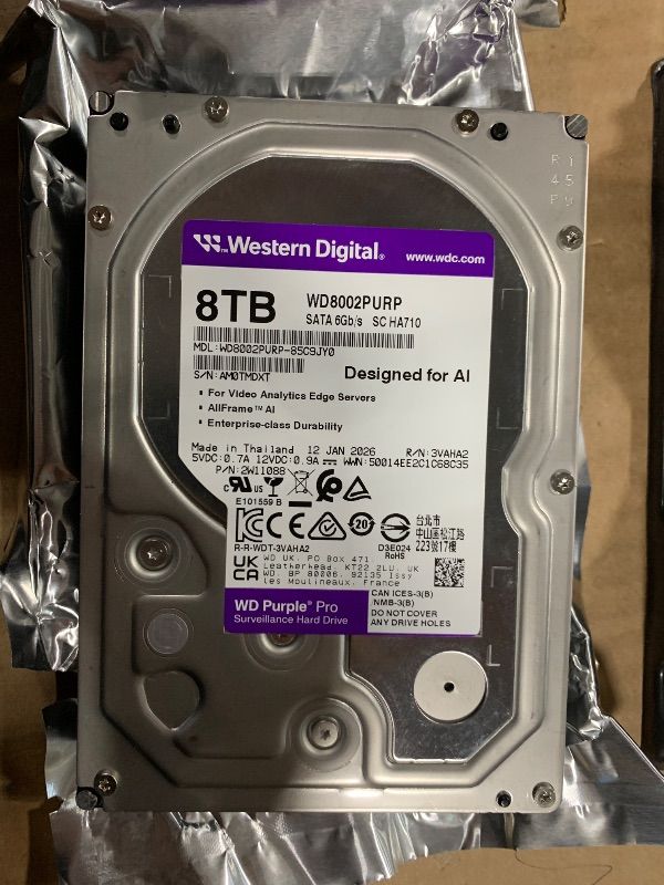 Photo 1 of *FOR PARTS ONLY*
Western Digital 8TB WD Purple Pro Surveillance Internal Hard Drive HDD - SATA 6 Gb/s, 256 MB Cache, 3.5" - WD8002PURP
**USED**