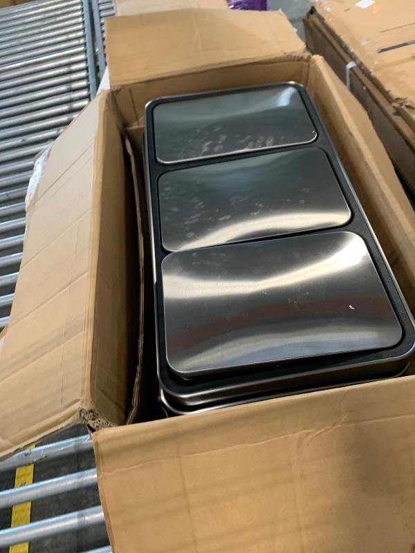 Photo 1 of *** PARTIAL SET ONLY BOX 1 OF 2 ***** *** SLIGHTLY DAMAGED LIDS *** NOLLAM Bote 3 in 1 Foot Pedal Waste Bin with Lid 45L Triple Dustbins Garbage Storage Bin w/3 Compartments Separate Waste Recycling Wheelie Bin Kitchen Office, Silver