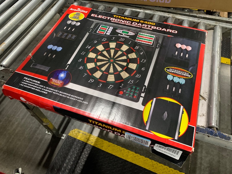 Photo 1 of *** DART BOARD ONLY *** Arachnid Titanium 5400: 13.5” target with integrated cabinet. Offers 38 games, 316 variations, color LED scoring, and solo play. Includes Double In/Out modes for competitive game room fun