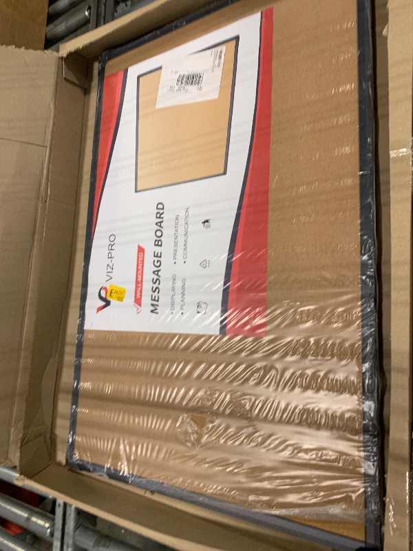 Photo 1 of *** MINOR DAMAGE TO BOARD *** VIZ-PRO Cork Notice Board, 36 X 24 Inches, Cork Bulletin Board with Black Aluminium Frame