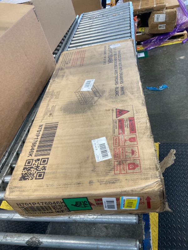 Photo 1 of *** MINOR DIRT MARK ****** PARTIAL SET MISSING BOX 2/2**** Merax Twin Size Corner Bed Frames with Storage Drawers, USB Port, Led Downlight Headboard & Bookcase, Wooden L-Shaped Captain Daybed for Small Room, Bedroom, Guest Room, kids'Room, White