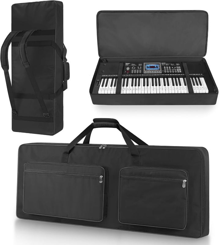 Photo 1 of  61 Key Piano Keyboard Case Bag 40.6''x6.1''x17'',Portable Padded Keyboard Gig Bag with Handles and Adjustable Backpack Straps with 4-Pocket for Keyboard Accessaries (Black)