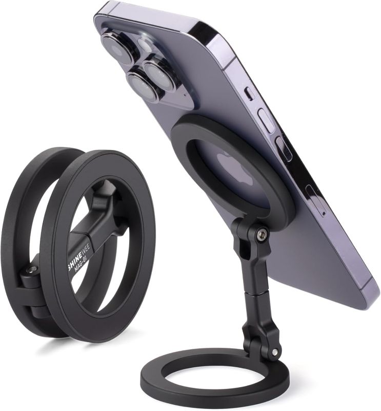 Photo 1 of  Double Magnetic Ring Phone Holder – Quick Attach to Any Iron Surface | Swivel & Tilt Adjustable | Compatible with iPhone 17/6/15/14/13/12 Series & Magnetic Cases