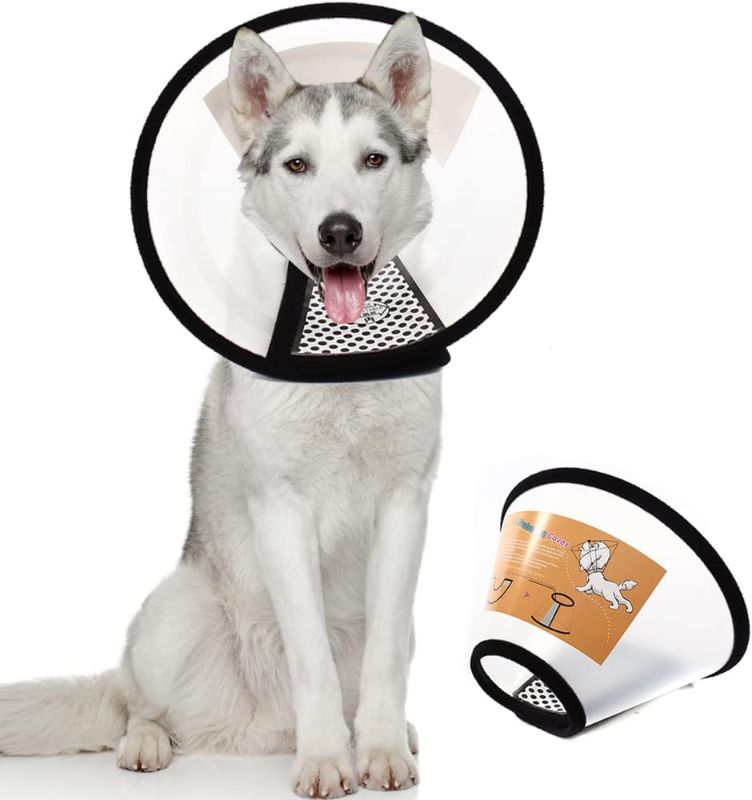 Photo 1 of  Plastic Pet Recovery Collars & Cones for Dogs and Cats After Surgery Adjustable Dog Neck Cone Surgical Elizabeth E-Collar Prevent Biting and Stop Licking Wound (XXXL)