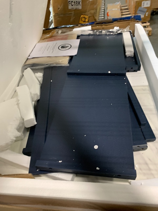 Photo 1 of ** SOLD AS IS NO REFUND/RETURN** SEE COMMENTS
Crosley Furniture Cutler Faux Marble Top Kitchen Island with Storage, Breakfast Bar, Microwave Stand, Navy