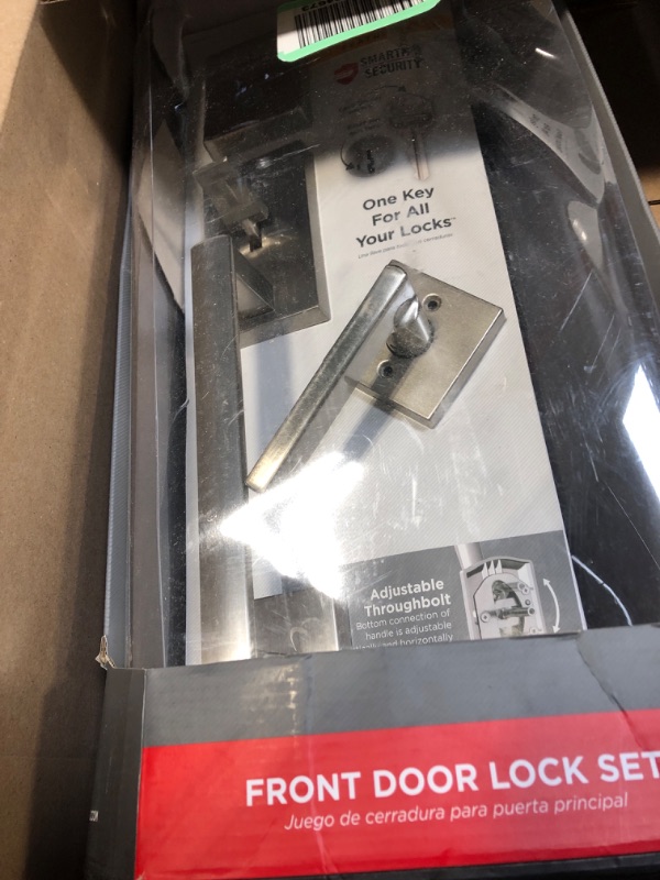 Photo 1 of *** MISSING PARTS ** Kwikset San Clemente Front Door Lock Handle and Deadbolt Set, Entry Handleset Exterior with Interior Reversible Lever, Satin Nickel, Pick Resistant SmartKey Rekey Deadbolt Security