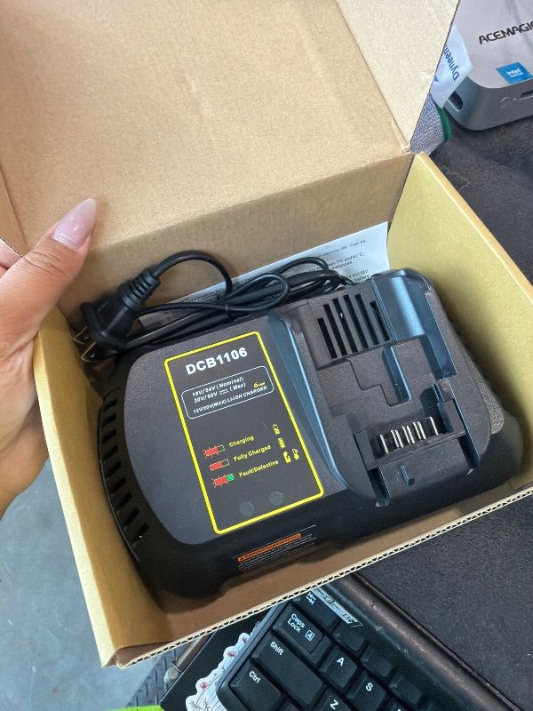 Photo 1 of **UNTESTED**
DCB1106 6AMP Super Fast Charger Compatible for DeWalt 20V/60V Max Battery DCB206 DCB208 DCB205 DCB606 DCB609 DCB612 DCB182 DCB183, Compatible with DeWalt 20V Charger DCB104 DCB107 DCB115 DCB118lpno487660897