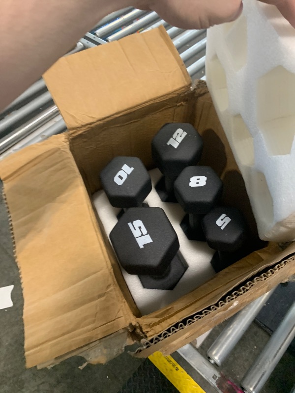 Photo 1 of ***Missing Weight Rack*** ***Multiple Boxes***  CAP Barbell 100 lb Neoprene Hex Dumbbell Weight Set with Vertical A-Frame Rack - Black