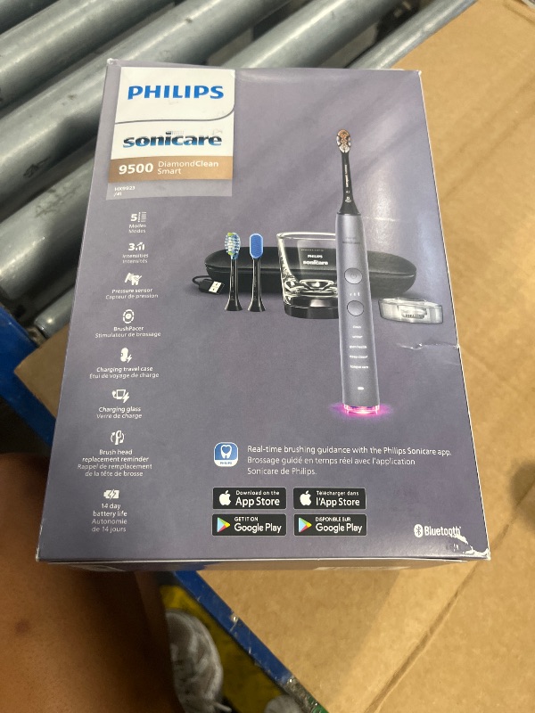 Photo 1 of [DAMAGED] Philips Sonicare DiamondClean Smart 9500 Electric Toothbrush - Sonic Toothbrush with App, Pressure Sensor, 15 Brushing Settings, Replacement Reminder, USB Charging Travel Case, Grey, Model HX9923/41
