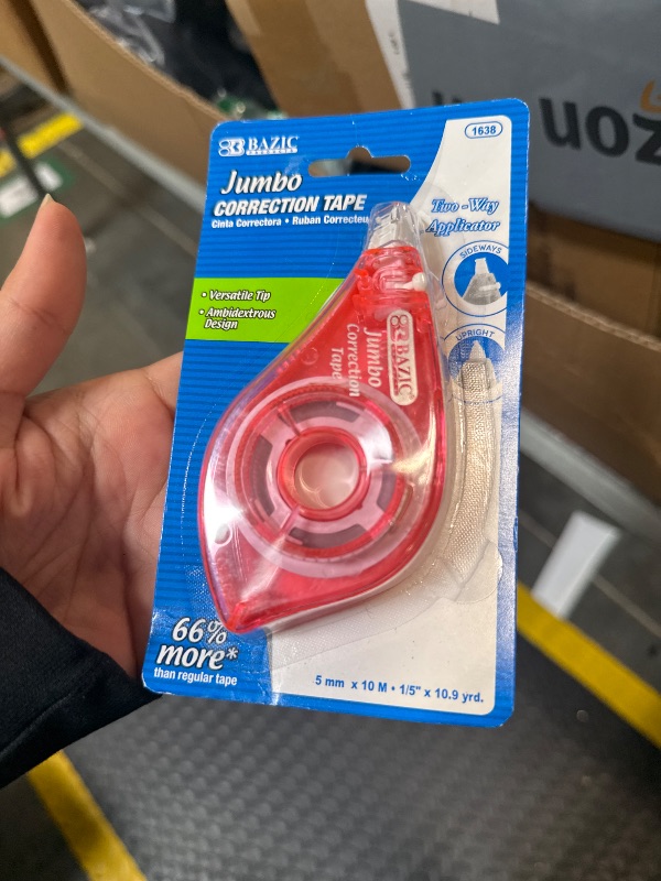 Photo 1 of ***ONLY 1 ****BAZIC Products Correction Tape w/Two Way Applicator White Out, Jumbo 5 mm x 394", Easy to Use for Instant Corrections White Out