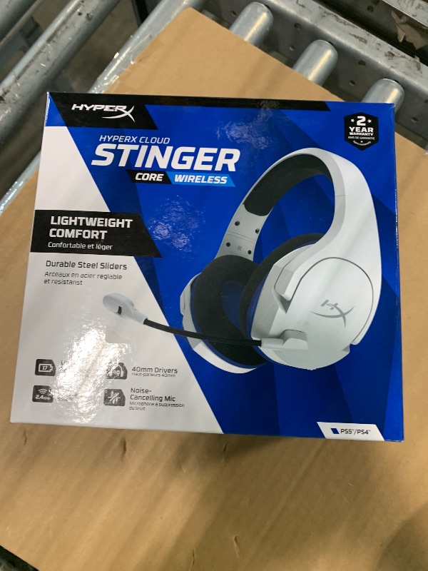 Photo 1 of **MISSING USB PORT** HyperX HHSS1C-KB-WT/G Cloud Stinger Core – Wireless Gaming Headset, for PS4, PS5, PC, Lightweight, Durable Steel Sliders, Noise-Cancelling Microphone - White