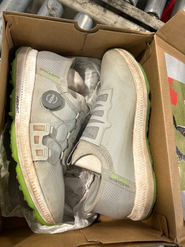 View 2 of *dirty* Skechers Men's Go Golf Elite 5 Arch Fit Waterproof Slip in Golf Shoe, Gray/Lime Spikeless, 8.5
