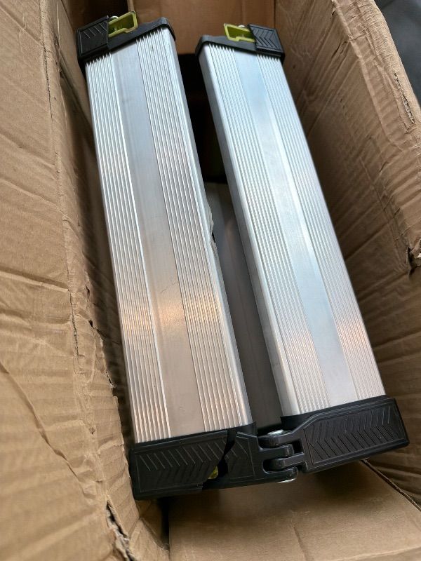 Photo 1 of **MINOR DAMAGE*** Little Giant Ladders, Sure Step, 3-Step, Double-Sided Step Stool, Fiberglass, (11953), Type 1AA, 375 lbs Weight Rating, Hi-viz Green