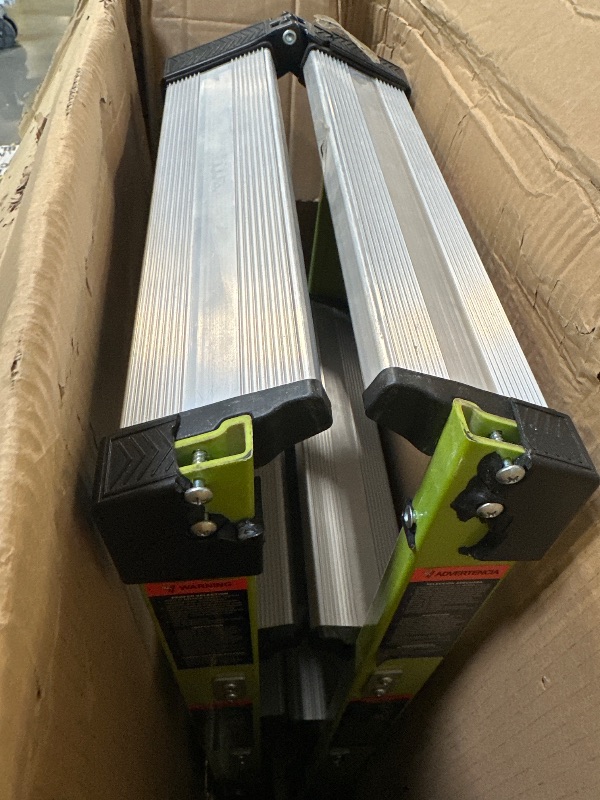 Photo 1 of **MINOR DAMAGE*** Little Giant Ladders, Sure Step, 3-Step, Double-Sided Step Stool, Fiberglass, (11953), Type 1AA, 375 lbs Weight Rating, Hi-viz Green