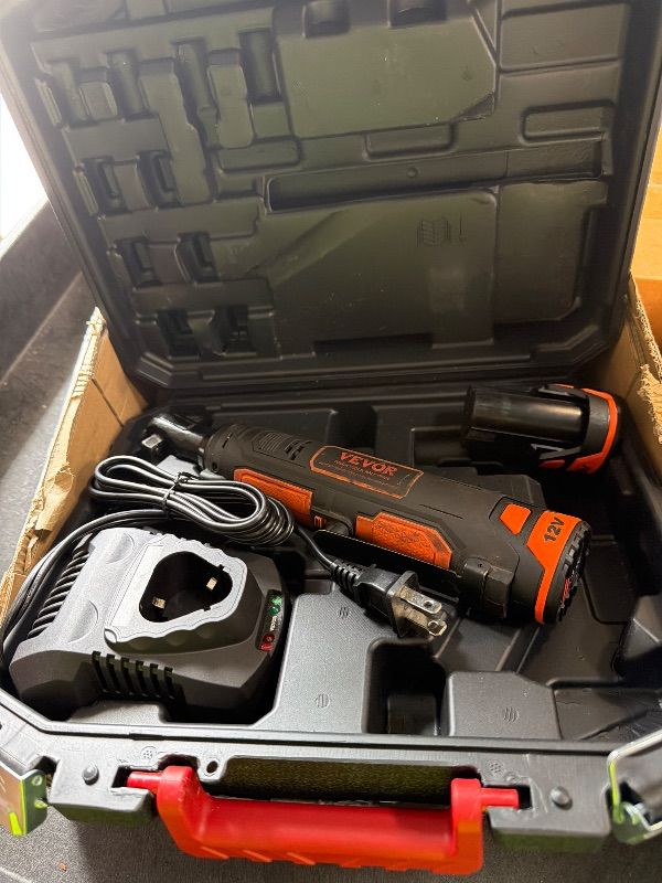 Photo 1 of ***MISSING PARTS*** VEVOR 3/8" Cordless Electric Ratchet Wrench Set, 33 Ft-lbs 12V Power Ratchet Tool Kit with 45-Min Fast Charge, 2-Pack 2.0Ah Battery, Built-in LED Light, Variable Speed Trigger, 10 Sockets