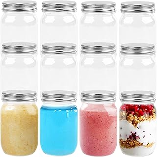 Photo 1 of  8 Oz Plastic Mason Jars with Lids, 16 Pack Reusable Empty Small Clear Plastic Storage Containers for Kitchen & Household | BPA Free Spice Jar | Candy Jar