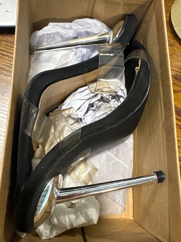 Photo 1 of **USED**
Shion ShaaYii Women Clear Pointed Toe Sandals Stiletto Heels Transparent Strap High Heels Slip on Mules for Women (Black, Adult, Women, 7.5, Numeric, US Footwear Size System, Medium)