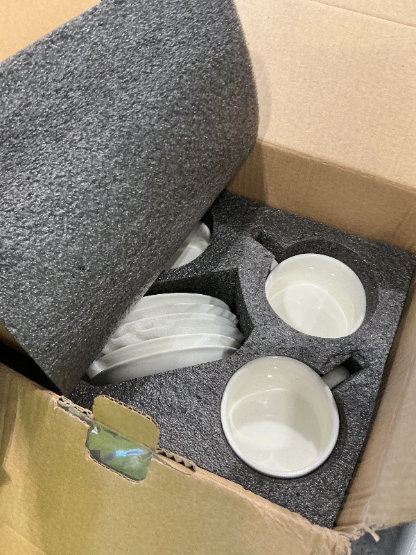 Photo 1 of *MINOR DAMAGE - USED*
YOLIFE Espresso Cups with Saucers Set and Gold Metal Stand, 2.5oz Expresso Shots Cup with Stand & Saucers, Ceramic Coffee Espresso Cups Set of 6, White